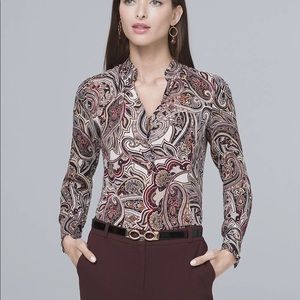 WHBM 100% Silk paisley shirt print blouse buttons